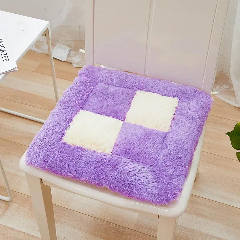 Thickened Seat Cushion Winter Plush Plaid Office Chair Cushion Thick Soft Floor Cushions Anti Slip Car Seat Mat Home Decor