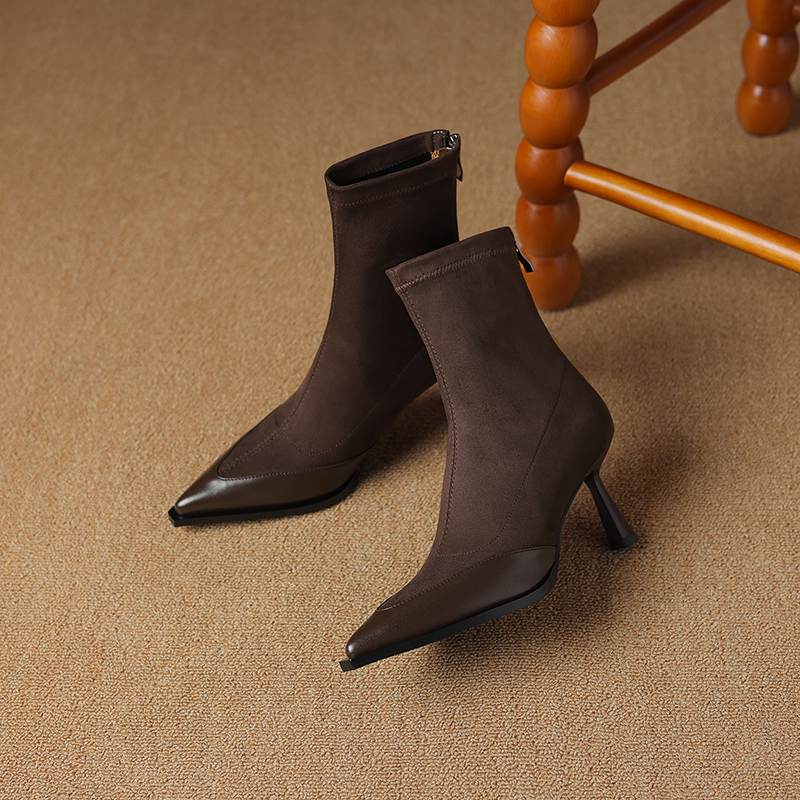 Krazing Pot Flock Autumn Winter Shoes Stiletto Thin High Heels Big Size 40 Modern Boots Pointed Toe Keep Warm Zip Ankle Boots