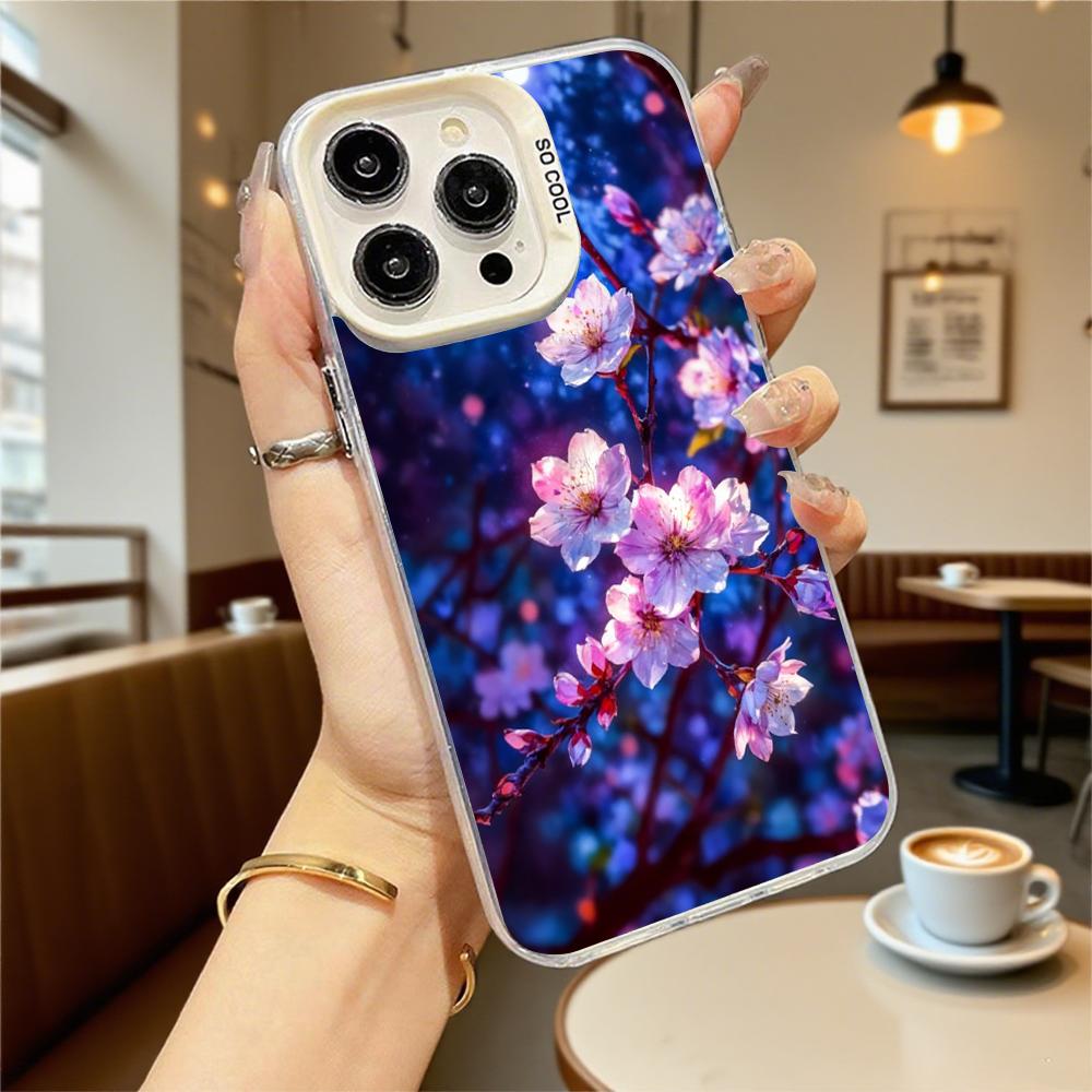 Night Cherry Blossoms Shockproof Phone Case for Iphone 16 15 14 13 12 11 Pro Max/Mini Anti-Scratch Premium Hard Cover