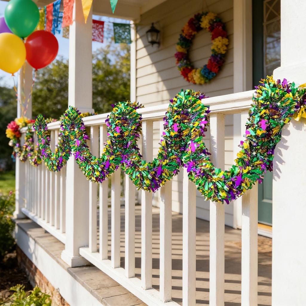 Garland Decorations,Green Gold Purple With Fleur--Lis Chunky Glittery Holiday Hanging Decorations For Carnival Parades Car Party Suppl
