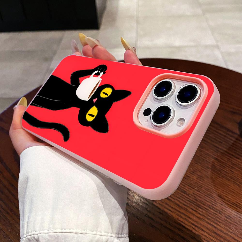Cute Coffee Cat Jelly Double Layer Pink Mobile Phone Case for iPhone 17 16 15 14 13 12 11 Air Pro Max Plus Protective