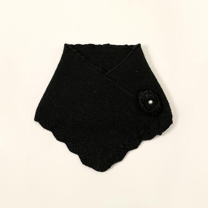 Women Winter Knit Waves Edge Turtleneck Faux Collar Elegant Flower Detachable Pullover Triangular Scarf Wrap Neck Warmer