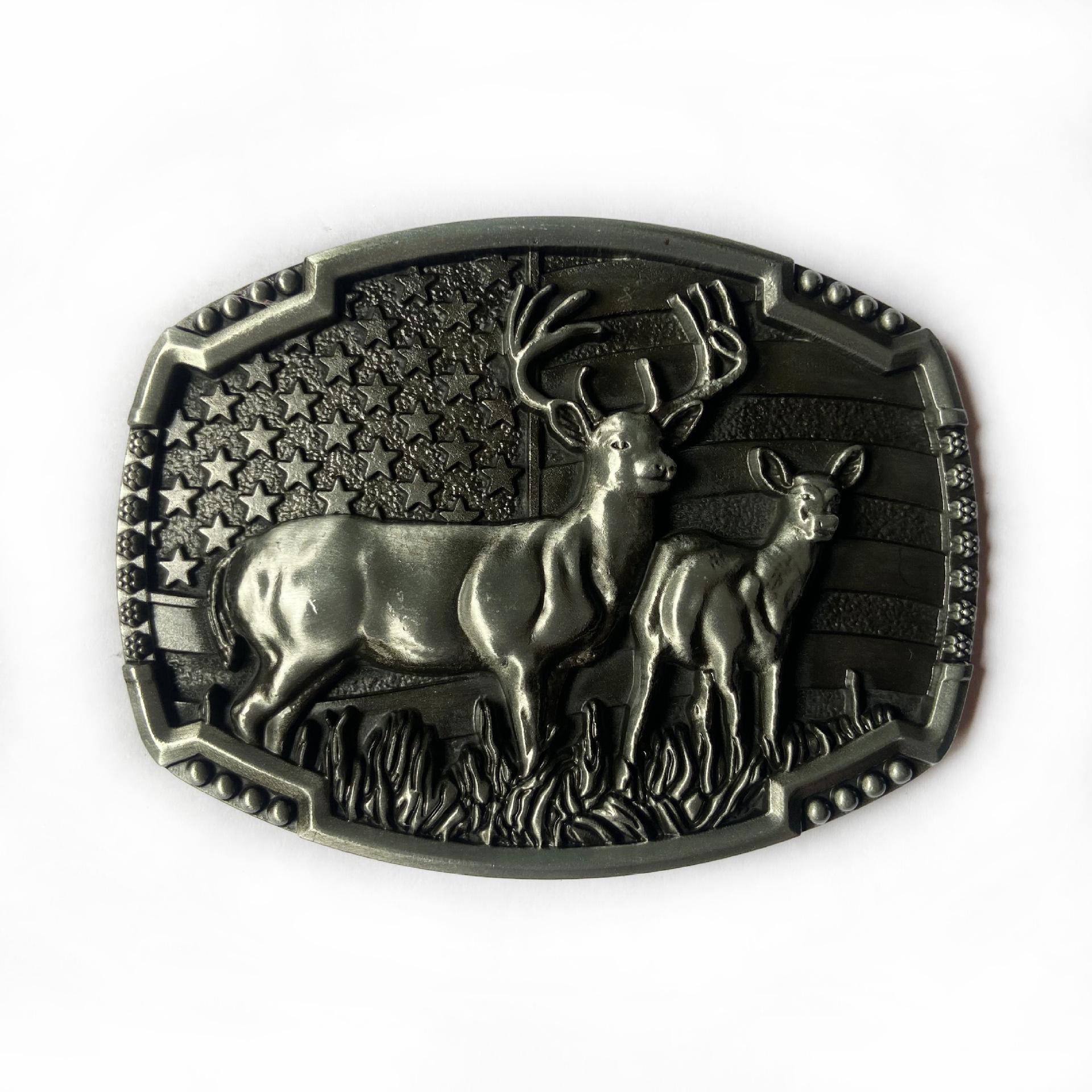 Retro Sika Deer Zinc Alloy Belt Buckle: American Flag Design for Men s Fashion
