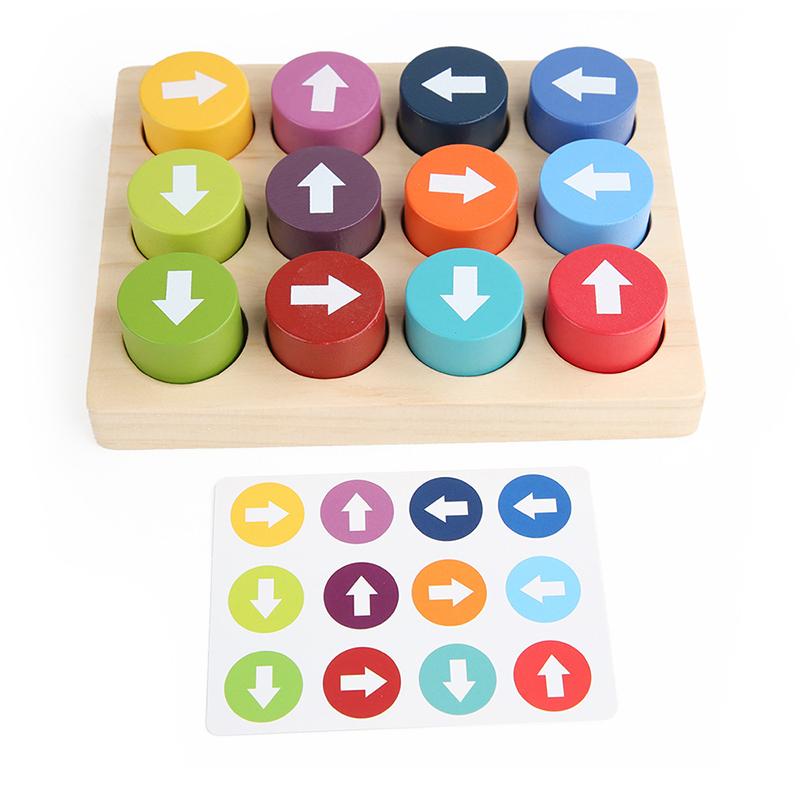 Baby Montessori Wooden Toys Color Direction Sensory Board Arrow Matching Game Logical Thinking Training Educational Blocks Toys