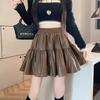 2025 High-Waisted Black PU Leather A-Line Mini Skirt - Stylish Pleated Design for Women