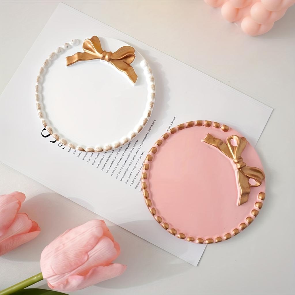 1PC Bowknot Jewelry Display Storage Tray, Decoration Round Tray For Necklace, Earrings, Household Candle Storage Tray