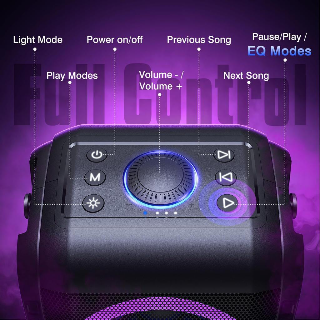 80W Bluetooth Speaker Super Deep Huge 105dB Sound Portable Party Mixed Color LED 24H Bluetooth USB TF W-KING Loud, Bass, Speaker, Lights, Playtime,