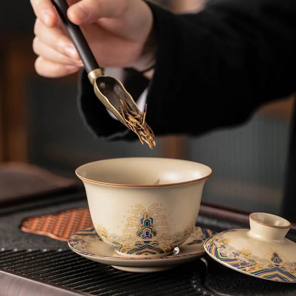 Mi Huang Ru Kiln Kung Fu Tea Set, Home Reception Ceramic Teapot, Tea Cup, Tea Tray Set, Office Tea Set