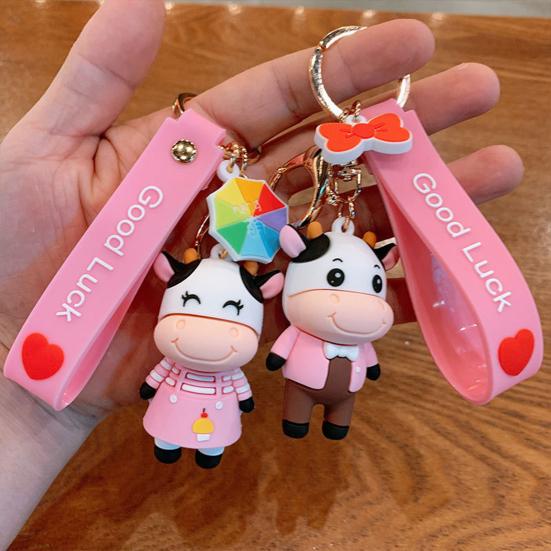 Breloc Papușă Vacă Desene Animat Geantă de școală Pandantiv Breloc pentru mașină Portar cheie pentru cuplu Cadou