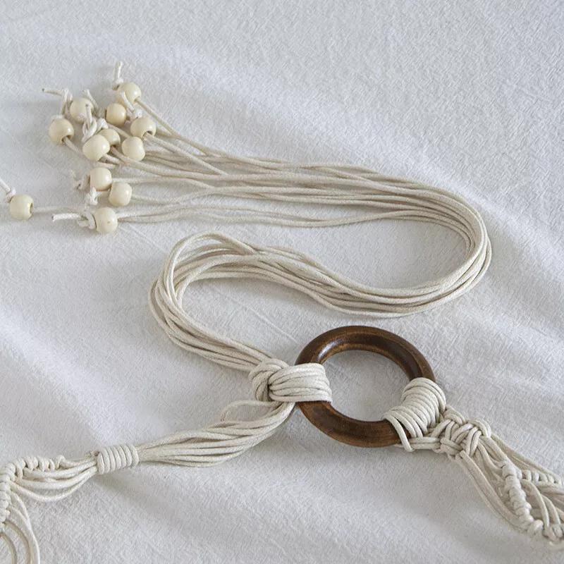 Cintura da Donna Intrecciata con Nappe, Fascia in Vita Intrecciata con Laccetto, Corda Larga Boho a Catena per Accessori Fascia Vita Vestito
