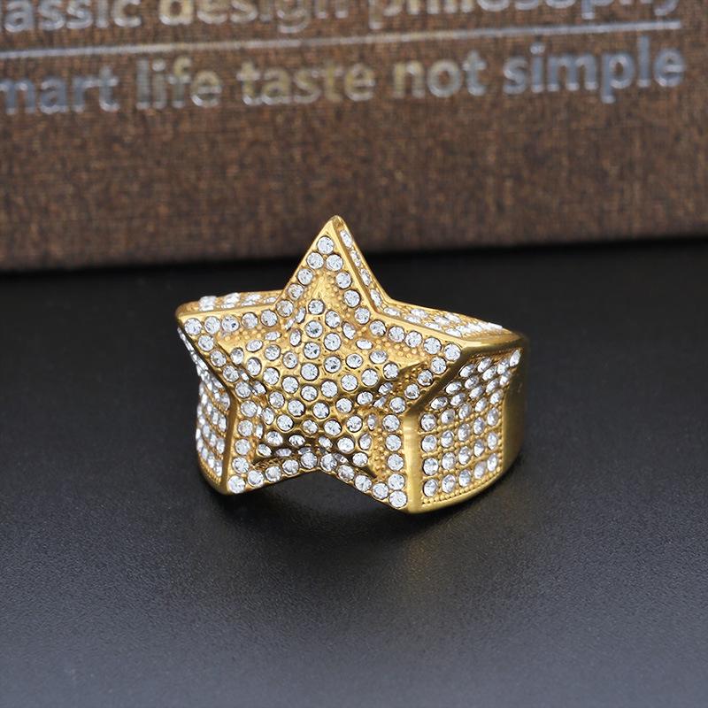 Men's Hip Hop Gold-Plated Pentagram Ring with Zircon