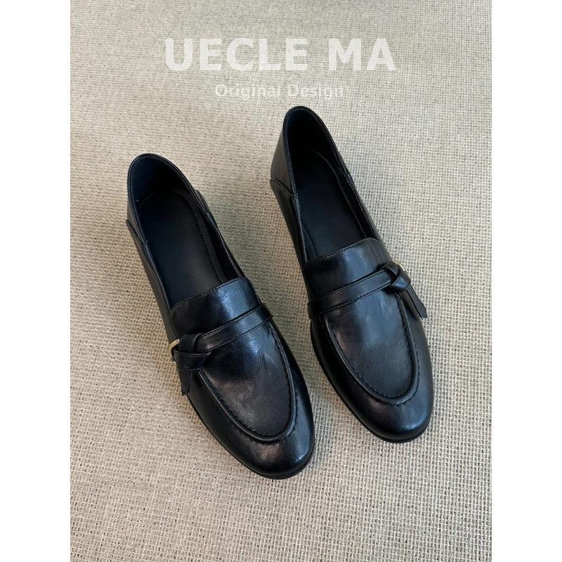 Cowhide version~ thick heel retro loafers women's 2025 new temperament commuting versatile single shoes, one pedal small leather shoes