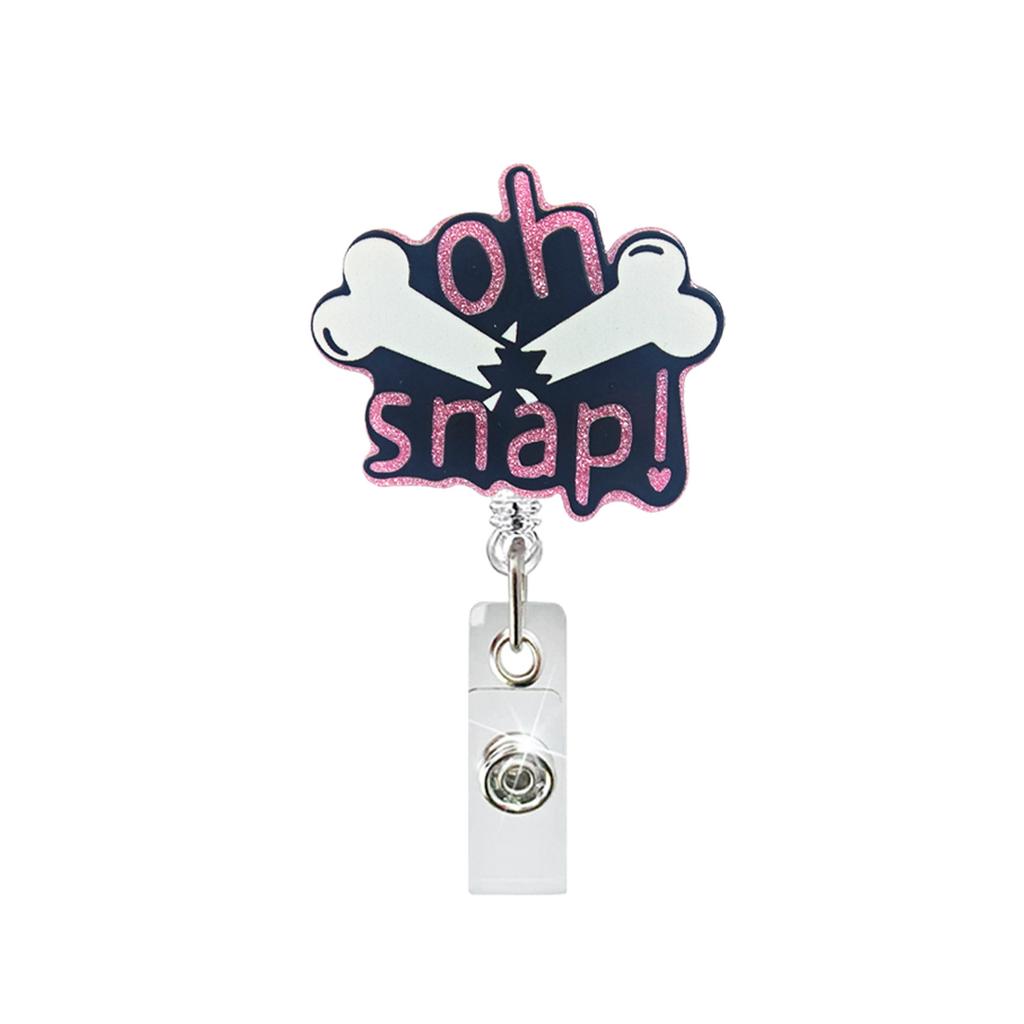 Glitter Acrylic Retractable Badge Reel Funny Nurse Teacher Id Badge Holder With Belt Clip Retractable Name Badge Reel For Worker