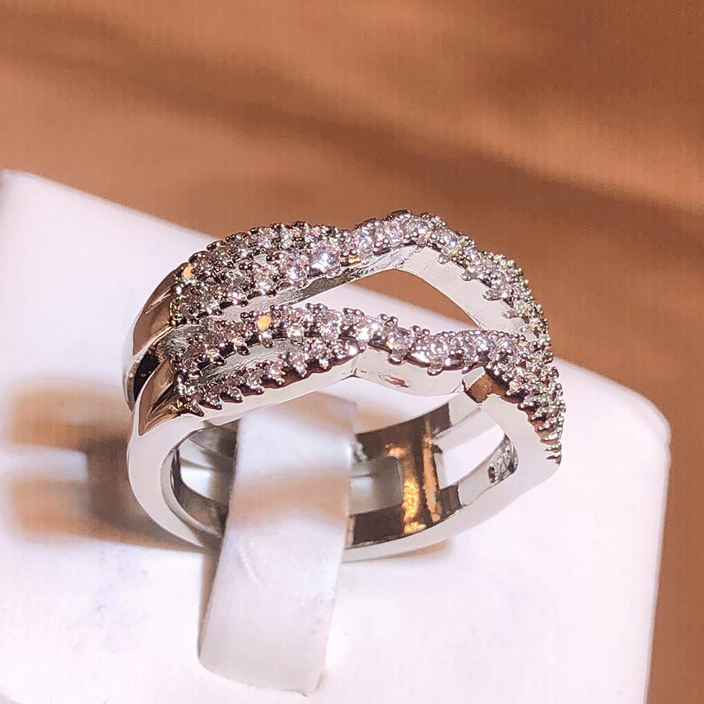 

Изысканные двухслойные блестящие кольца с цирконом для женщин и девочек, модные простые кольца в корейском стиле, обручальное кольцо, подарки для влюбленных 10 белый