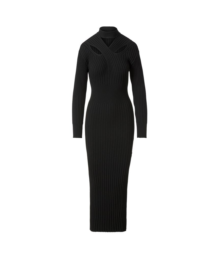 Dre Cross-Cutout Ribbed-Knit Dress_Black