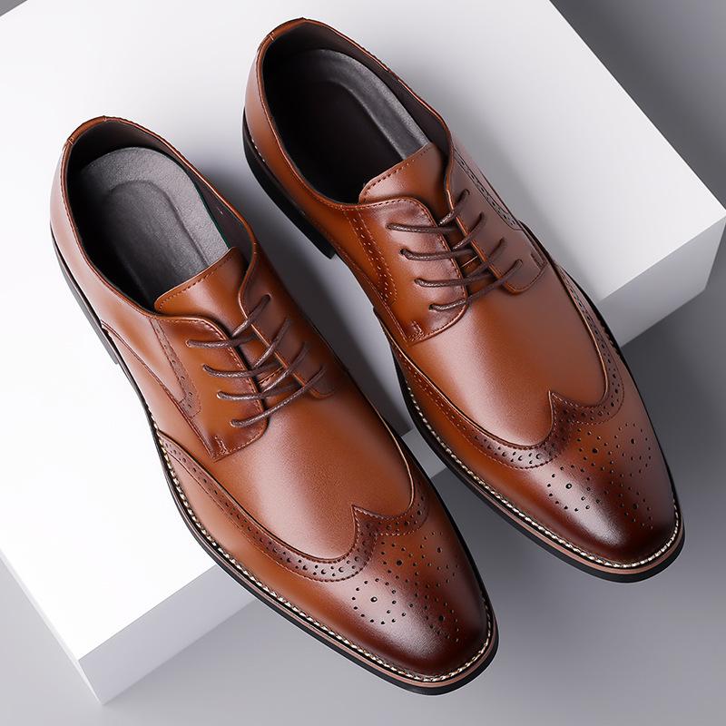 Carved Casual Business Dress Derby Shoes for Men Big Size Solid Color Brogue Shoes Male 2025 Spring New British Leather Shoe Man