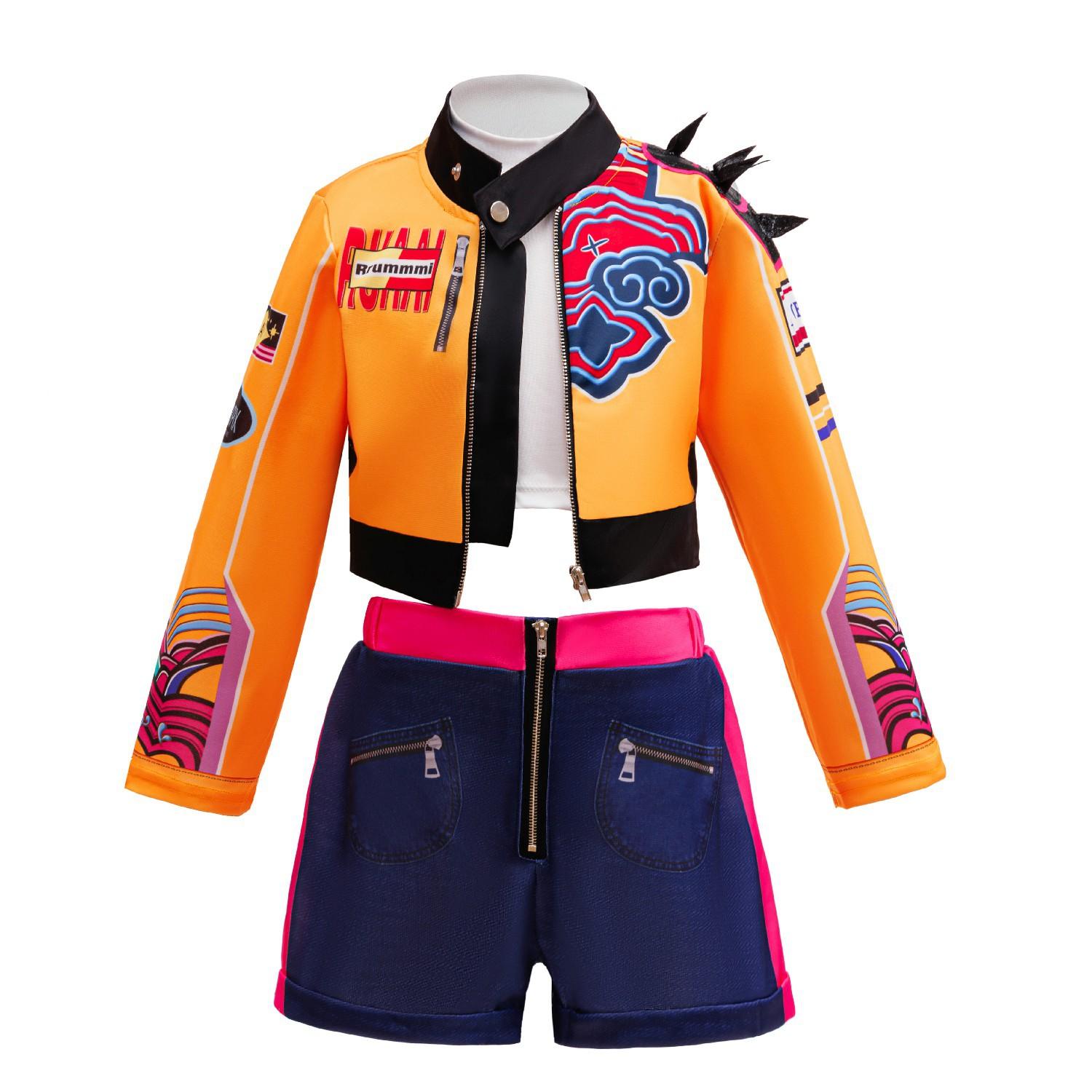 Koreanisches K-Pop Cosplay-Kleidungsset für Mädchen, Bühnenkostüm, Tanzkostüm, Mädchenanzug, Geburtstagsgeschenk, 4-12 Jahre, neue Kinderkleidung 5T(Size 120) orange