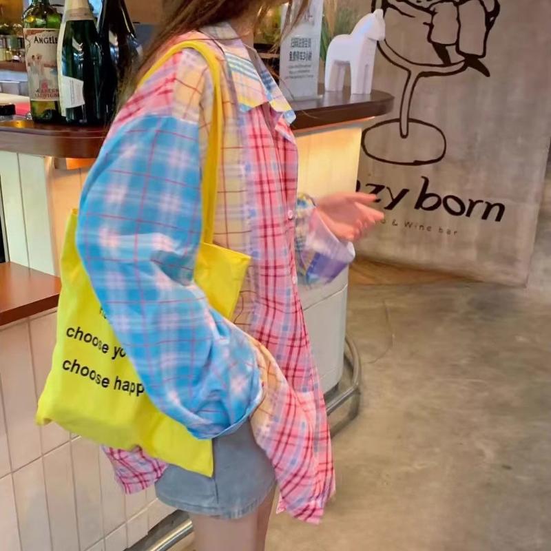 Dames Rutete Skjorte med Fargeblokkering Sommer Ny Løs Casual Solskjermingsskjorter Amerikansk High Street Tynn Langermet Topp