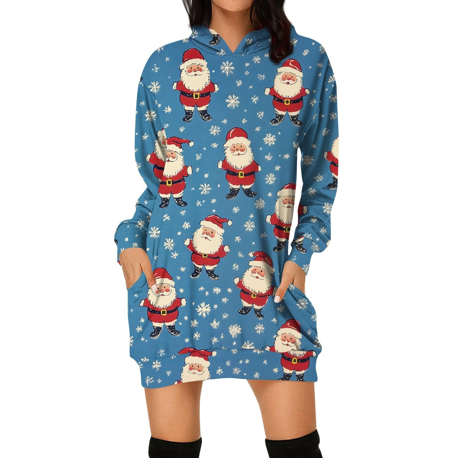 

Женская мода свободный повседневный карман с длинным рукавом толстовка с принтом свитшот L синий