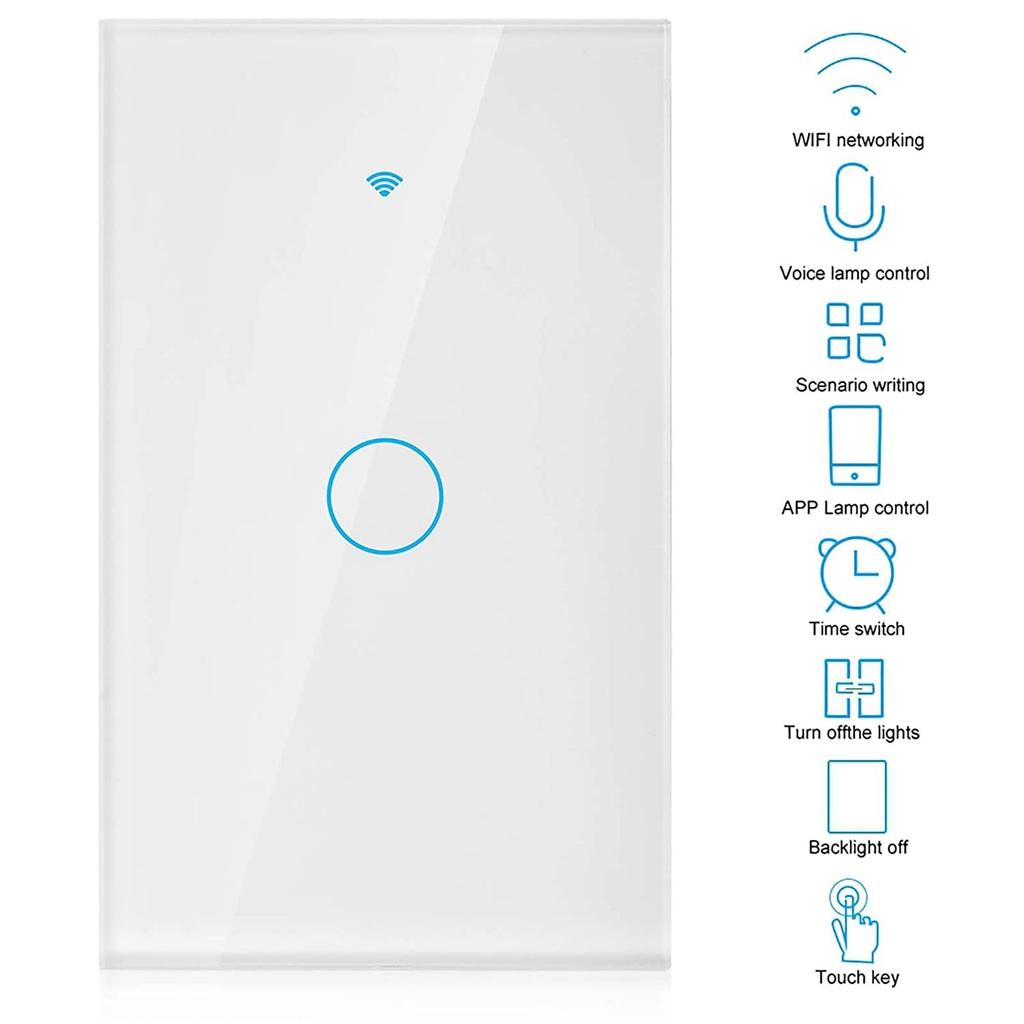 SLS WiFi RF Smart Remote Control Touch Light Switch for Tuya 220V No Neutral 1 Gang Glass Panel 10A 240V for Australia and US