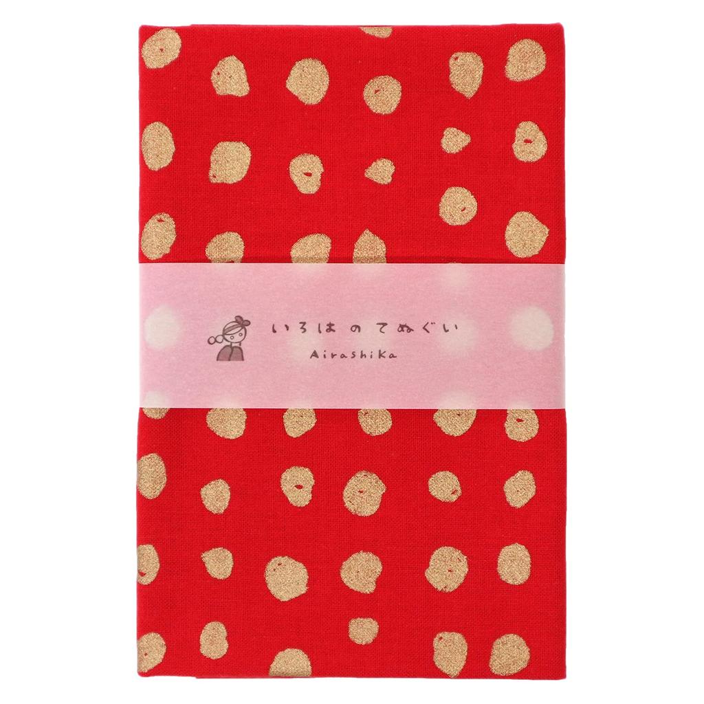 KOMESICHI Iroha Tenugui Hand Made In No Fray Prevention 90x33cm Kinmame-shibori (Japanese Towel), 100% Cotton, Japan, Red, Treatment,
