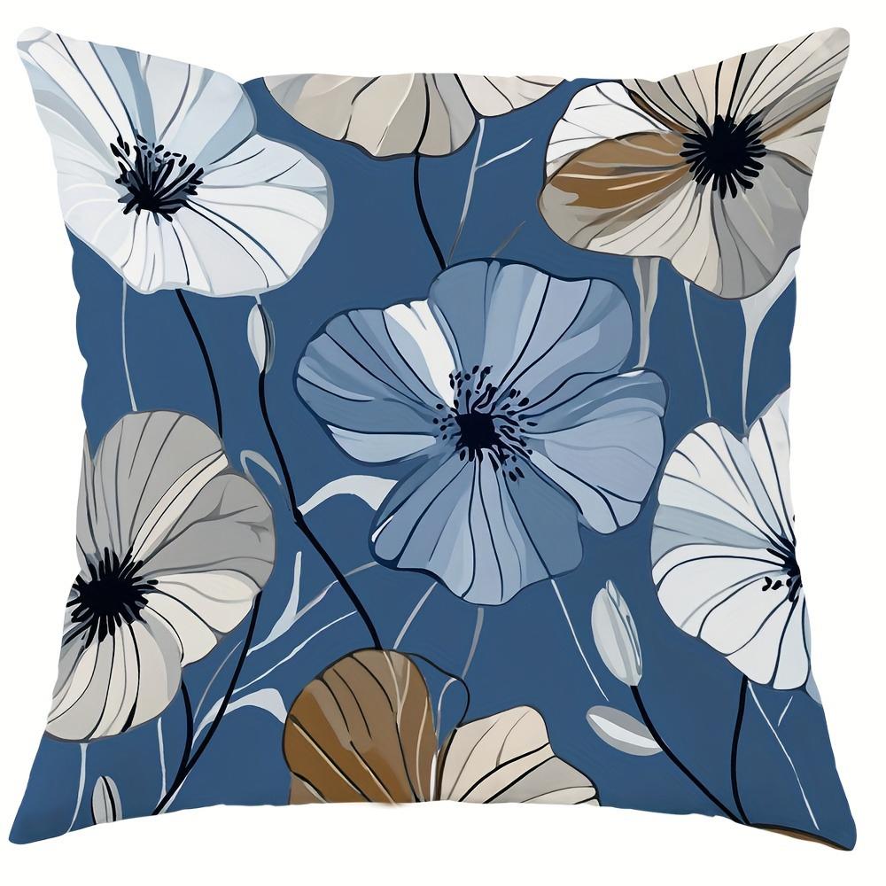 Blue - Toned Floral Elegance PillowcasesLiving Room Sofa Cushion Cover, Soft and Comfortable, Bedroom Room Decoration