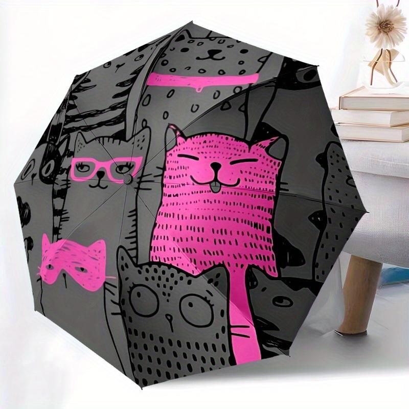 1pc Cat Pattern Automatic Open/close Umbrella, 8-Rib Sturdy Structure, Portable Travel Umbrella, Parties, Everyday Use, Outdoor Accessory, A