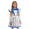 Girls Alien Cosplay Costume - Shimmering PU Patchwork Dress with Cap Sleeve & Arm Sleeve for Halloween Party