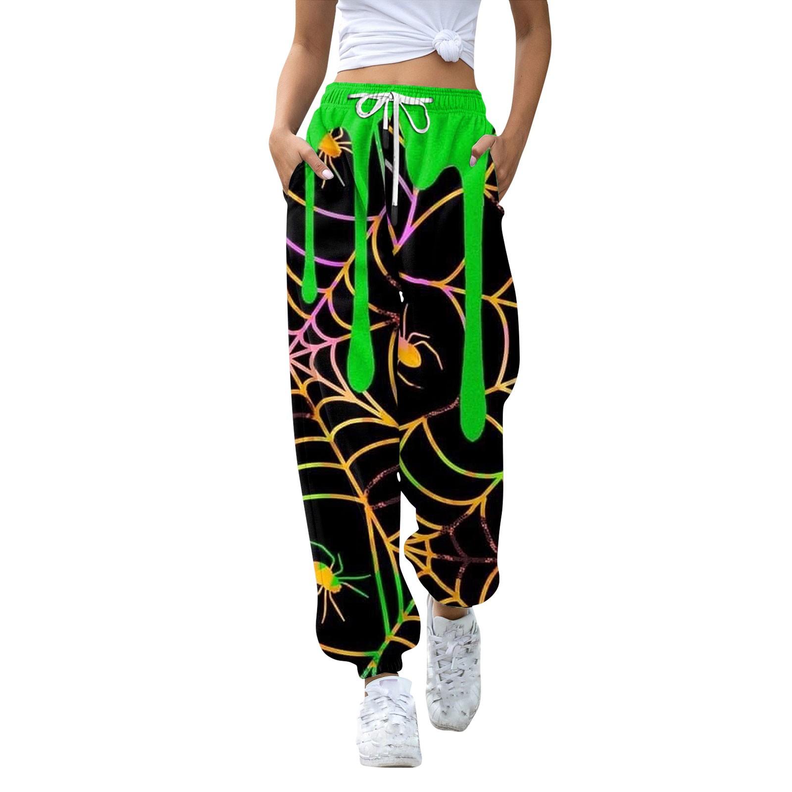 

Женские повседневные модные брюки для отдыха с принтом на Хэллоуин, спортивные штаны, брюки с эластичной резинкой на талии, брюки со шнурком XXXL зелёный