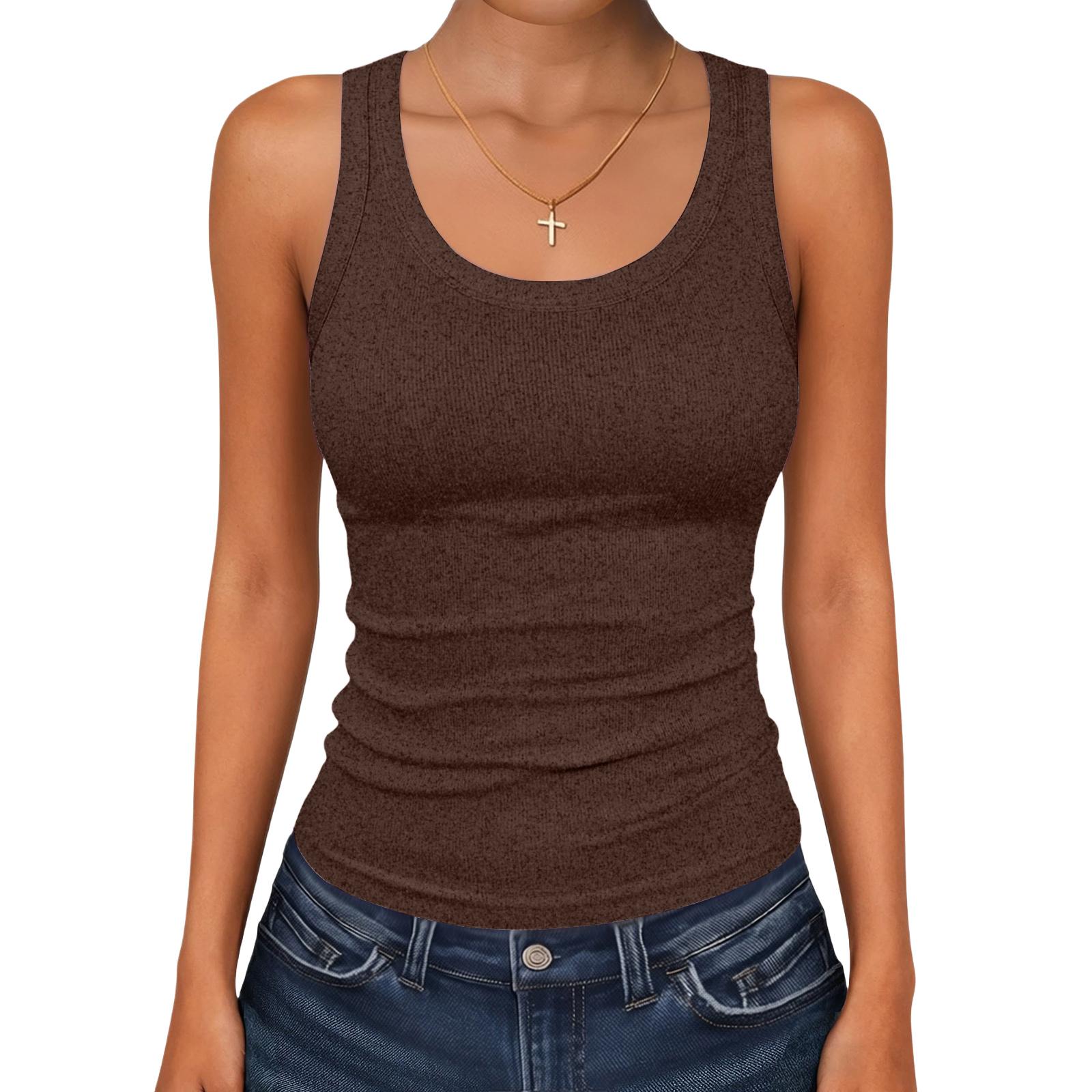 

Women s Fashion Slim-Fit Sleeveless Sports Top M коричневий