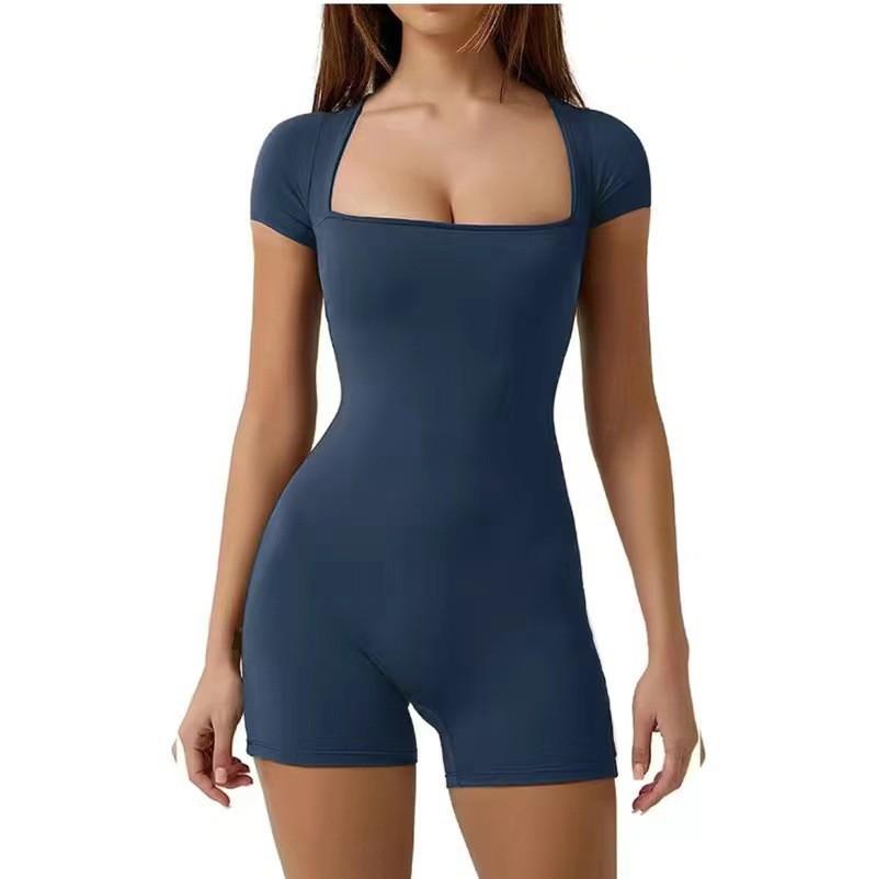 2025 Spring/Summer European & American Short-Sleeve Waist-Cinched Yoga Sports Jumpsuit