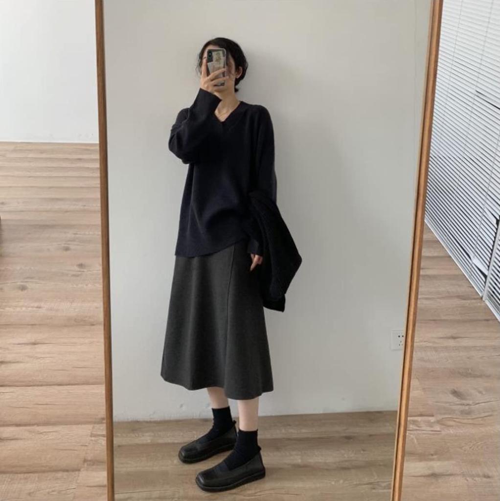 KARZUKI Maternity Long Mori Girl Adjustable Japanese Easy To Move Office Loose High Caramel and Commuting Bottoms Grayish Skirt, Spring/Autumn/Winter,