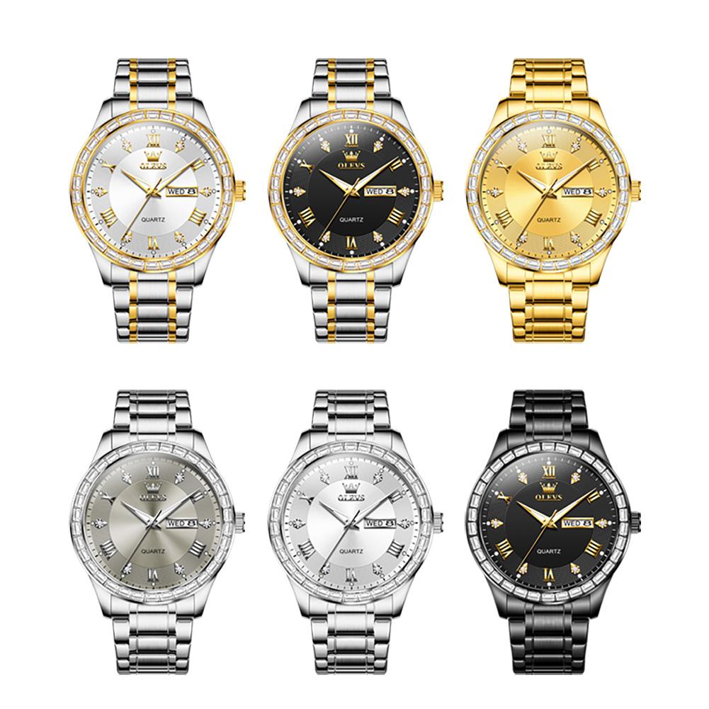 OLEVS Brand Watch Dual Calendar Diamond-Encrusted Men's Quartz Watch Waterproof Watch 9906