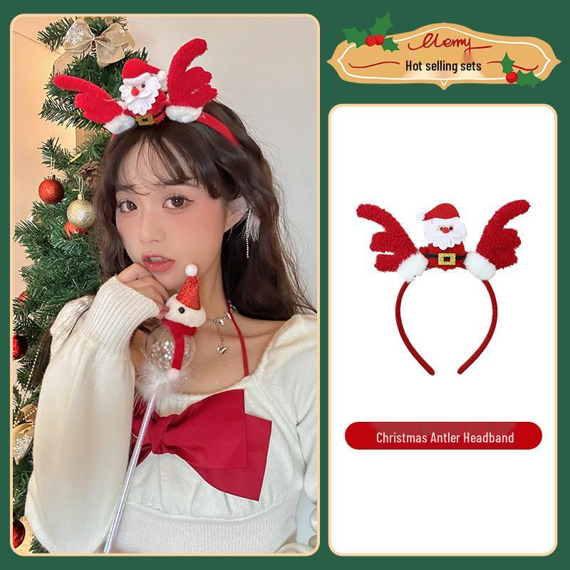 Red Antler Pompon Hair Clip: Sweet Christmas Bow Headband for Women