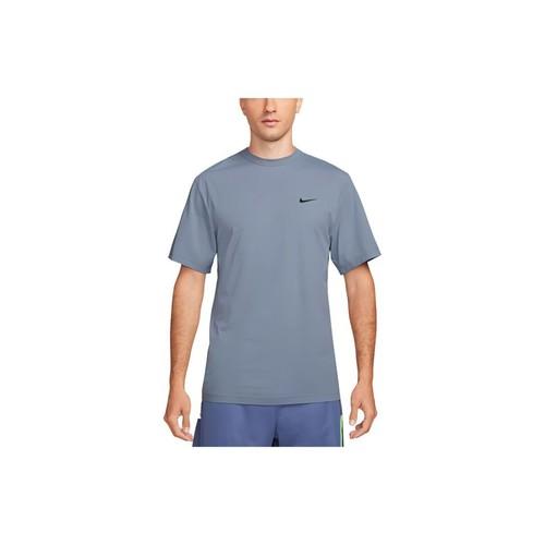 Nike Męski sweter z okrągłym dekoltem Wygodny T-shirt z krótkim rękawem w jednolitym niebieskim kolorze