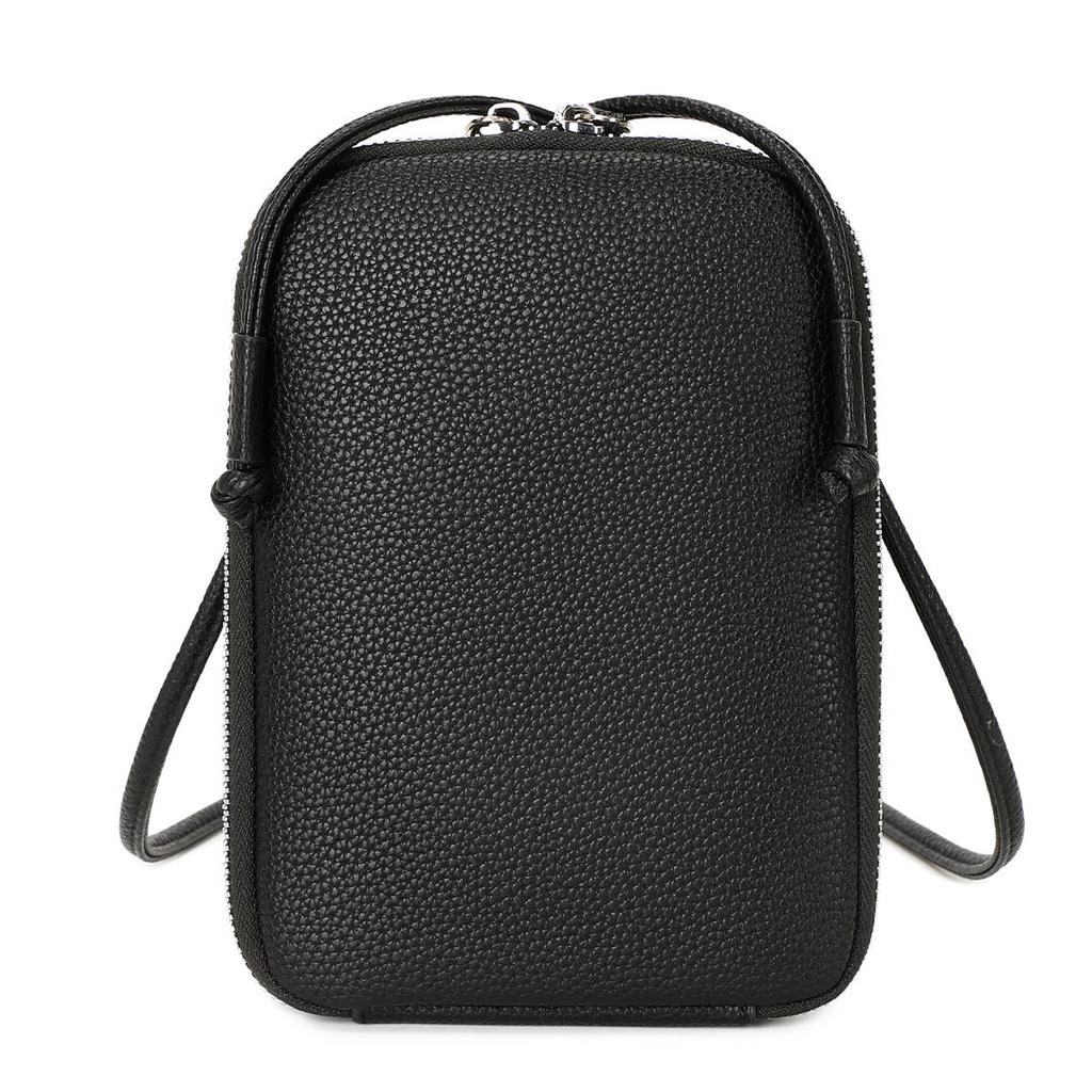 New Lychee Pattern Soft Leather Vertical Zipper Mobile Phone Bag Niche Design Large Capacity Women's Shoulder Messenger Bag