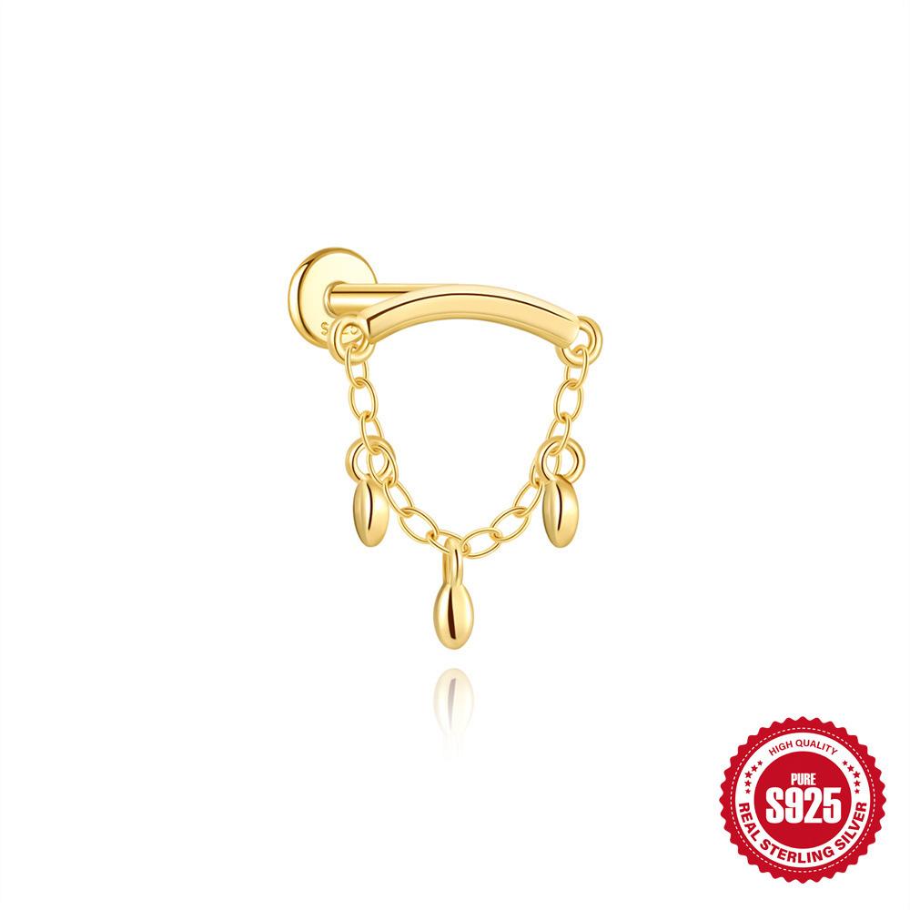 

S925 Sterling Silver Fashion Water Drop Tetragonal Flat Bottom Piercing Nails Women s Universal Earbone Studs Earrings Earrings 2026 Single