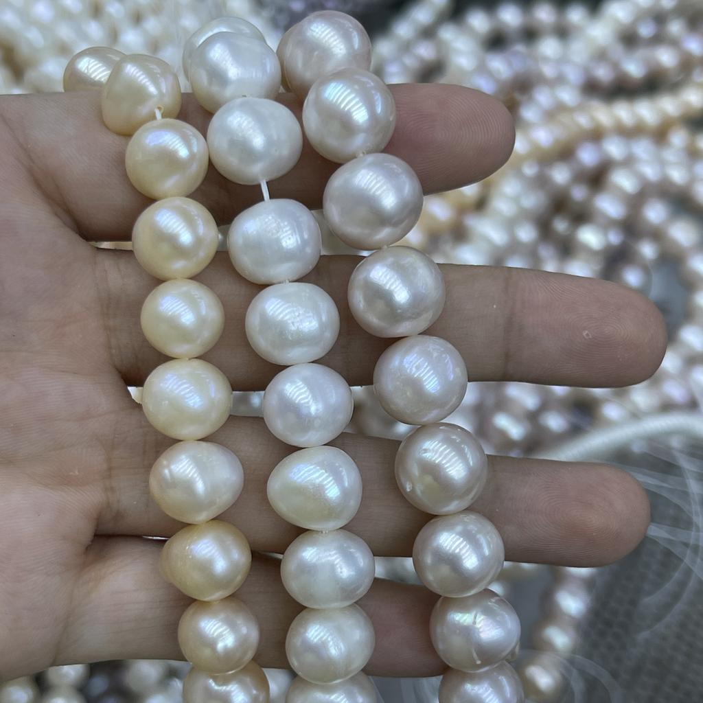 1String, White Natural Freshwater Pearls, Handmade Near Round Pearl Beads for Jewelry Making DIY Crafts (Beads 10-11mm, Length 36cm)