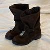 Cowhide Version Maillard Round Head Suede Polished and Folded Two Wear Knight Boots 25 Years Thick Heel Martin Boots Women