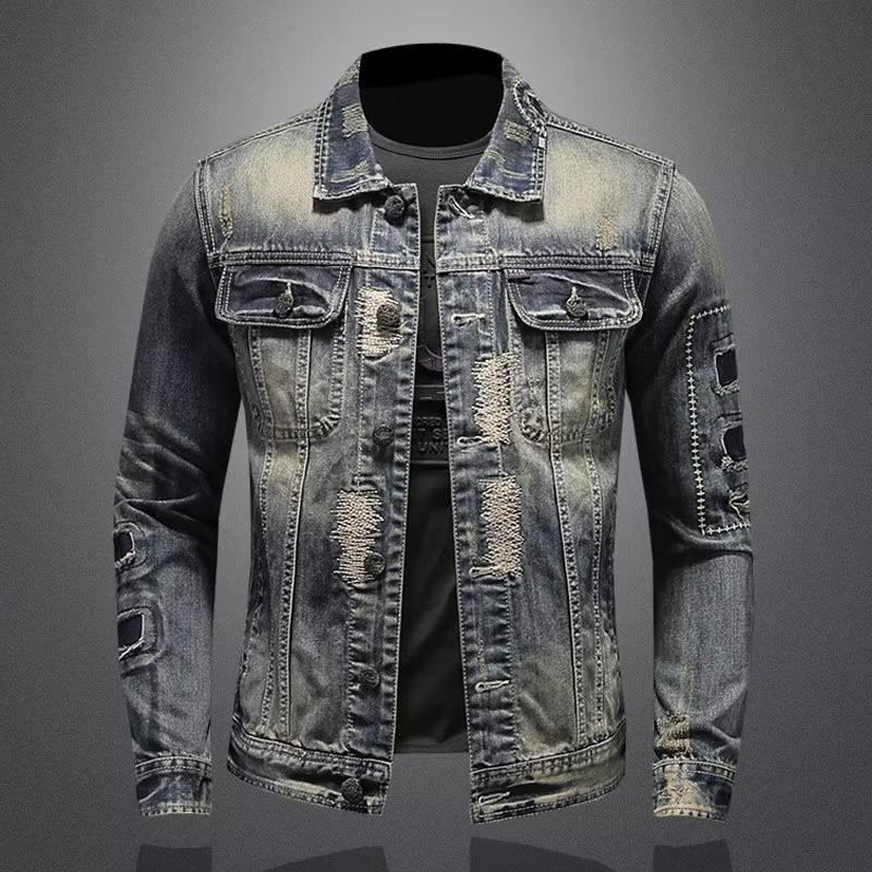 Mens Denim Work Jacket Trendy Loose Casual Winter Outerwear Youth