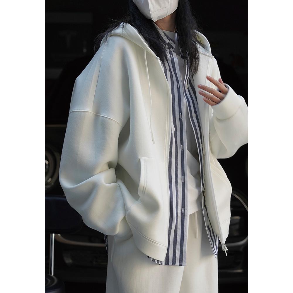 Cardigan Pulover cu Glugă Stil Coreean Strat de Aer Toamnă Timpurie Louvre - Jachetă Casual Largă cu Fermoar pentru Femei