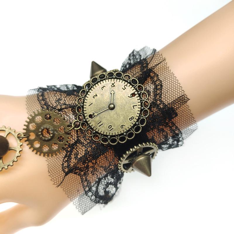 European Lace Gear Clock Punk Rivet Bracelet & Ring Chain for Halloween S412