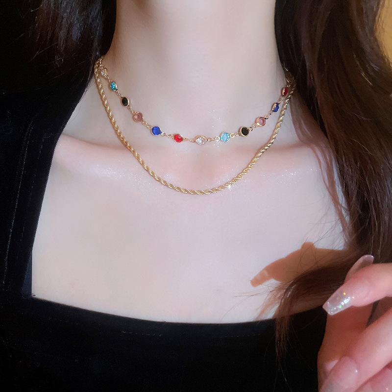 Zircon Double-layer Geometric Necklace - Elegant and Sophisticated Layered Collar Chain Fashion Accessory 8#
