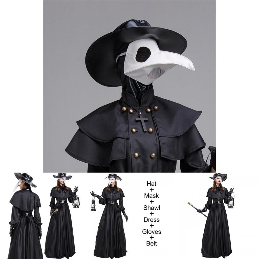 Cadılar Bayramı ve Cosplay İçin Çarpıcı Veba Doktoru Kostümü Keşiş Cosplay'i İçin Orta Çağ Kapüşonlu Bir Cübbe, Maske ve Şapka