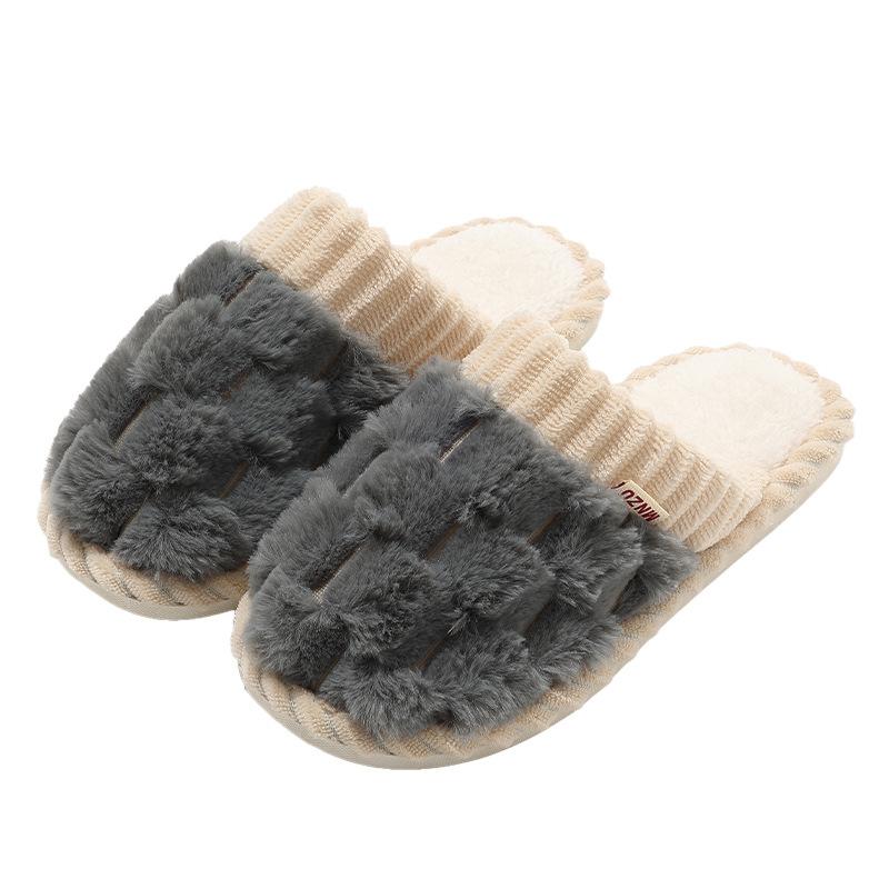 Plaid cotton slippers autumn and winter new home non-slip thick bottom indoor warm couple couple plush cotton mop