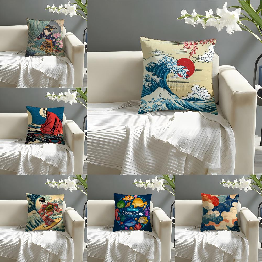 Fashion Mmarine Day Pillow Case Natural Linen Organic Fabric DoubleSided Printing Sofa Home Decor Cushion Cover