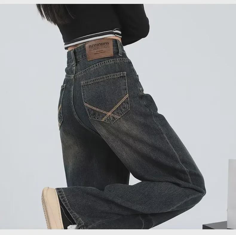 Vintage High-Waist Wide-Leg Retro Jeans for Women - Spring & Autumn Style