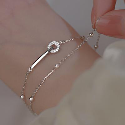 925 Silberring Doppellagiges Armband Weibliches leichtes Luxus-Minderheits-Designgefühl Freundinnen-Armband Weibliches Temperament Schmuck
