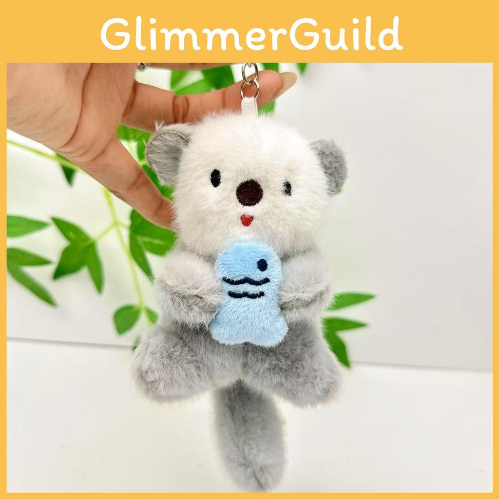 Holding Cute Otter Fish Keychain Soft Plush Toy For Car Keys And Bag Accessories