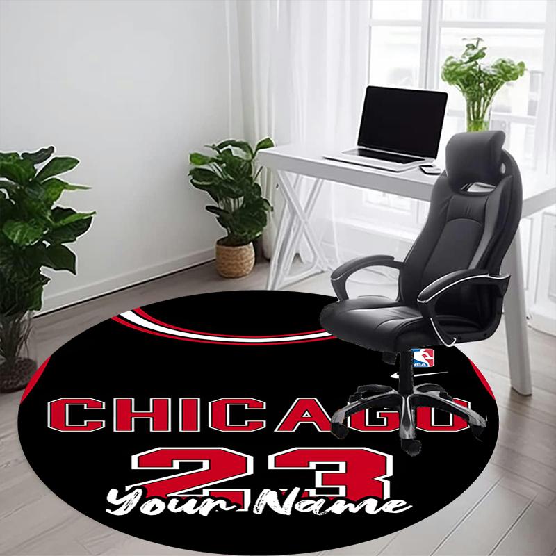 Custom Name Chicago Bulls Printed Round Rug Carpet Chair Rug Area Rug Entryway Doormats,for Office Chair Living Room Bedroom Kitchen Room.